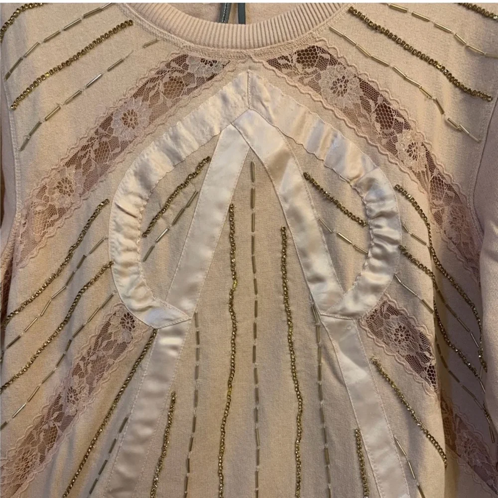 NWOT Anthropologie Blush Pink Sweatshirt with Sequin Detail - Picture 9 of 10
